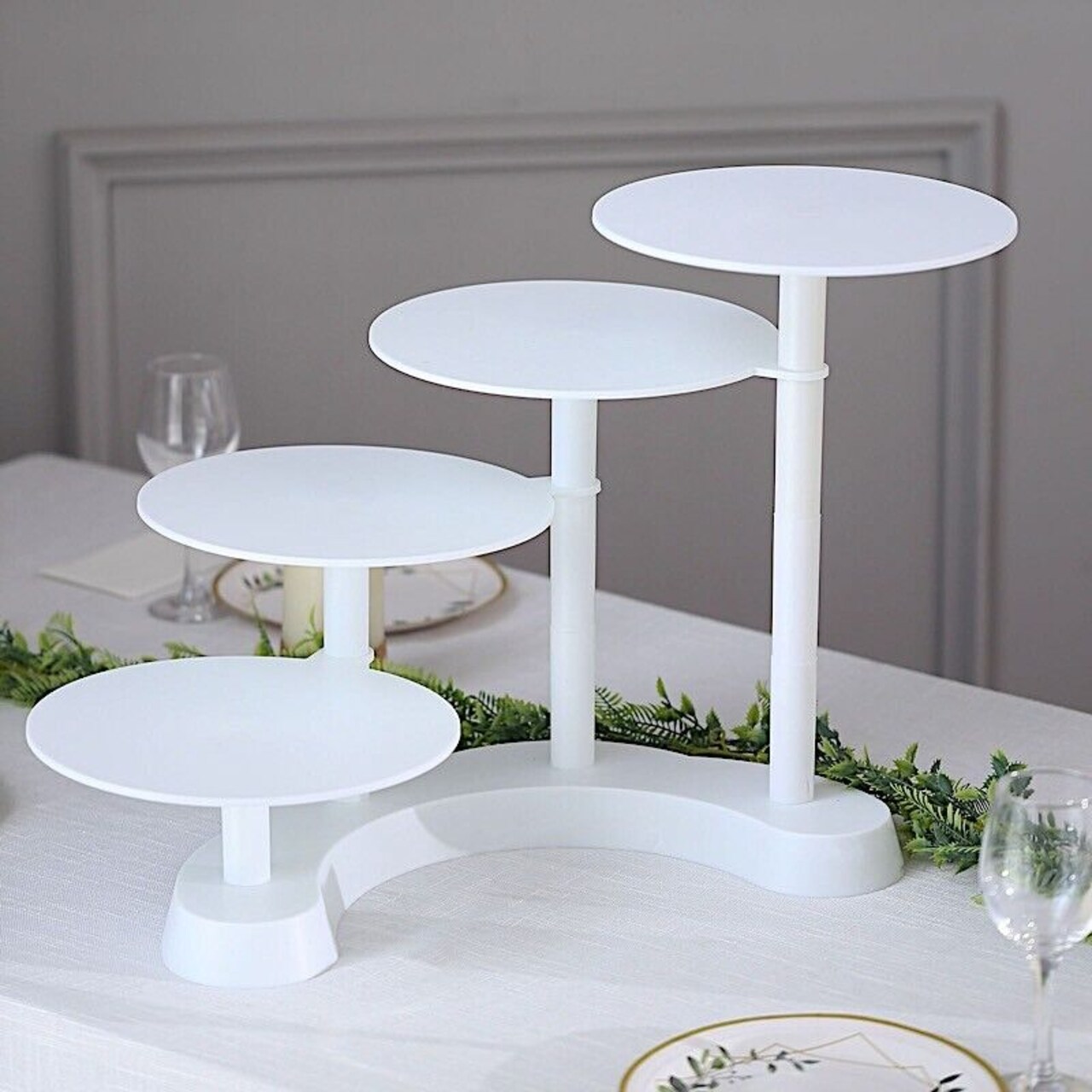 17" White 4 Tier Plastic CAKE STAND Pillar Design Cupcake Holder